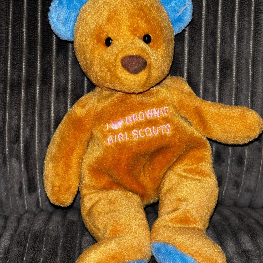 Brown Plush Bear with Blue Ears and Paws - Girl Scouts Embroidered Teddy